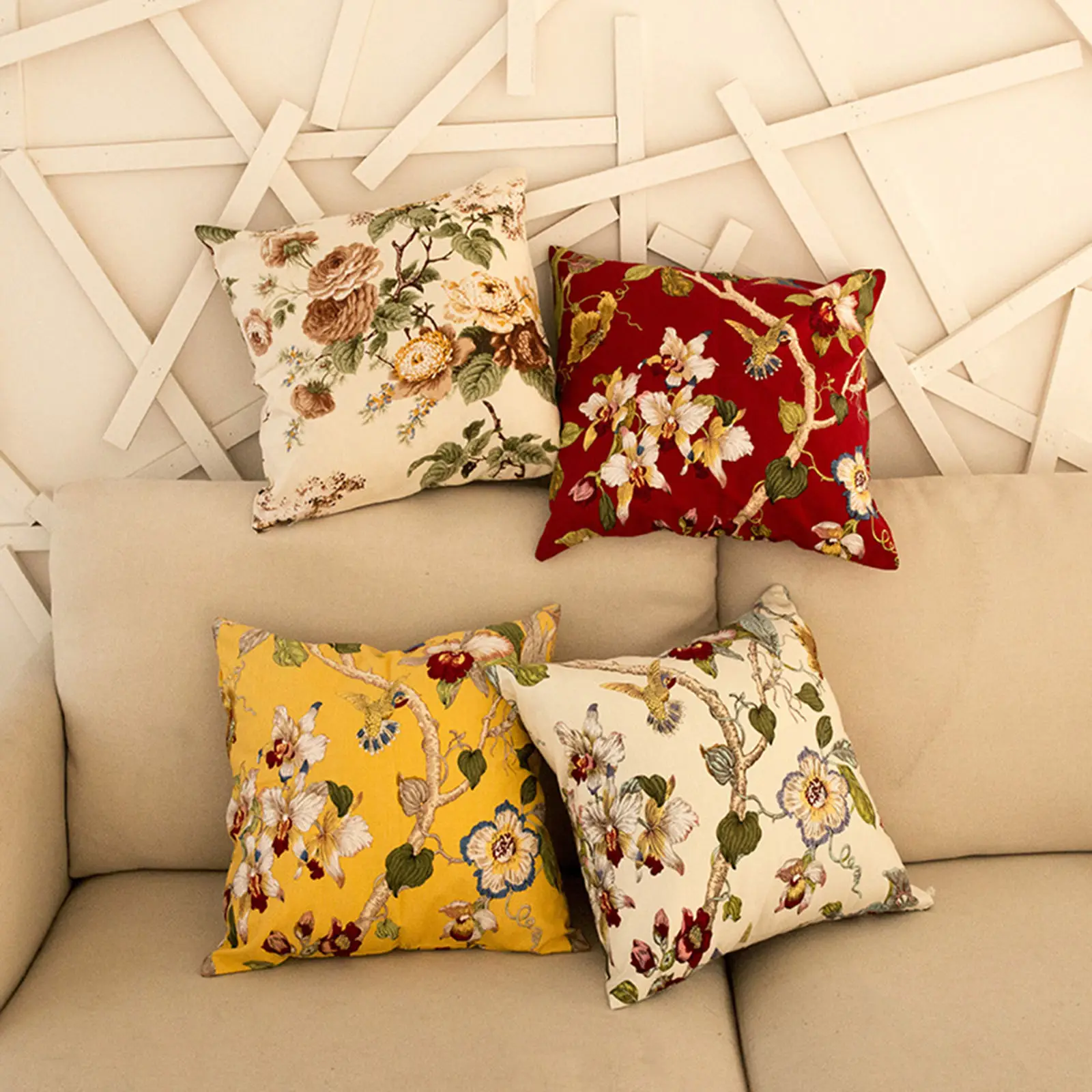 Floral Cushion Cover Flower Print Sofa Cotton Throw  Cases Bedroom Home Decor Car Office Chair Decorative Accessories