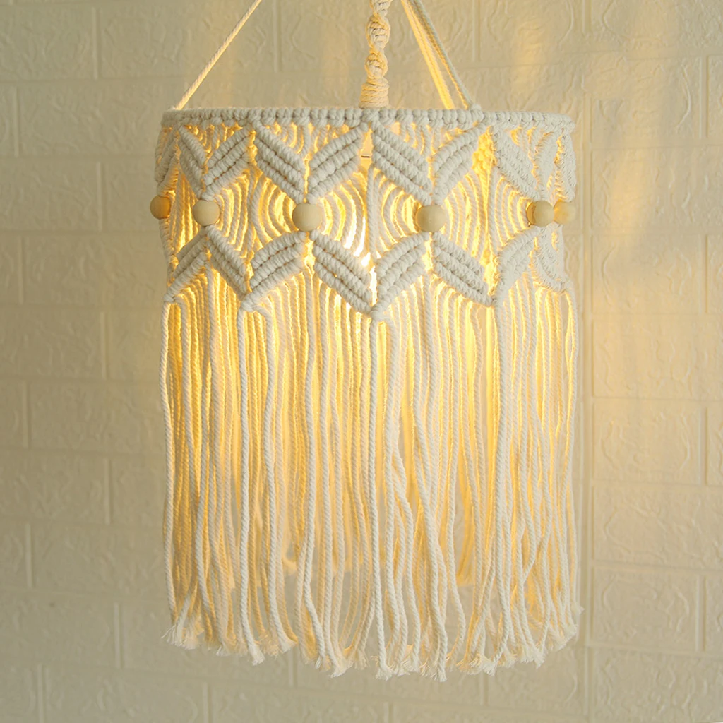 Cotton Macrame Lamp Shade Woven Boho Tassel Hanging Lampshade Light Cover