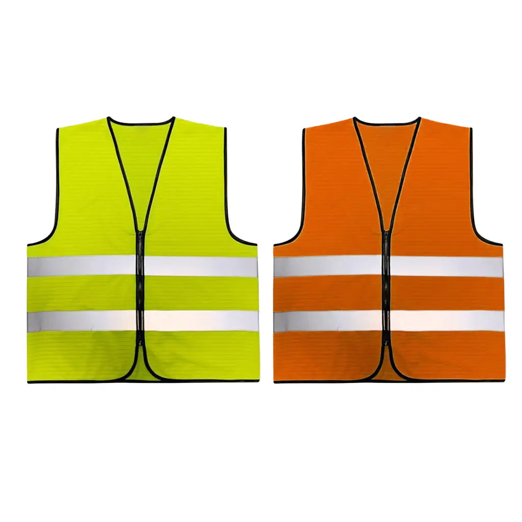 Anti-static High Visibility Zipper Front Safety Vest With Reflective Strips, Premium, 2 Colors Optional