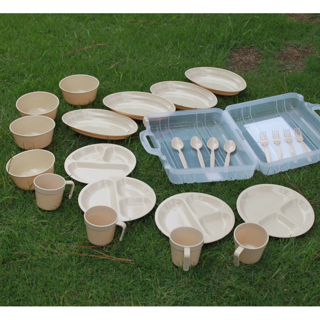 MagiDeal 24 Pieces Plastic Picnic Camping Outdoor Plastic Reusable Tableware Dishes Set for Camping BBQ Beach Outdoor Tableware