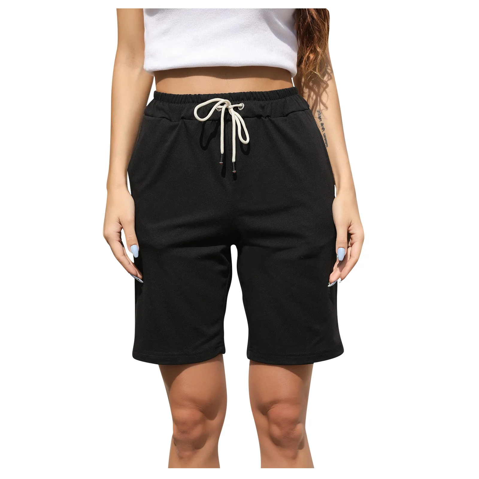 spandex shorts 2021 Summer Casual Straight Shorts Women's Summer Motion Elastic Waist Solid Color Frenulum Casual Straight Shorts Sports Pants basketball shorts