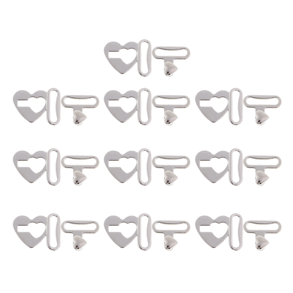 10 Sets Love Heart Metal Hook and Eye Fastener for Bra/Dress/Corset Sew On Hidden Button