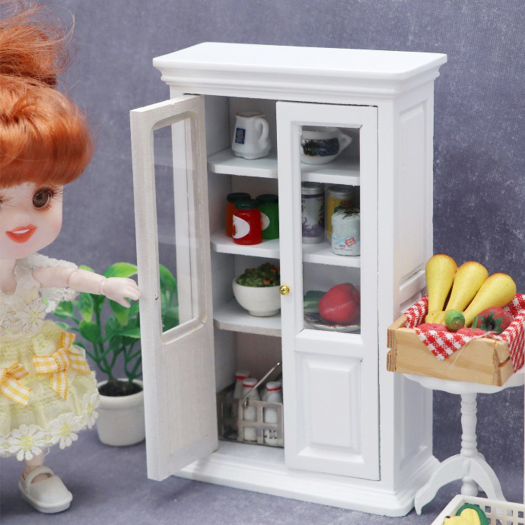 Purple 1:12 Wooden Bookcase Cabinet Closet Dollhouse Bedroom Furniture Cabinet Toy for Children Doll Pretend Play Toys