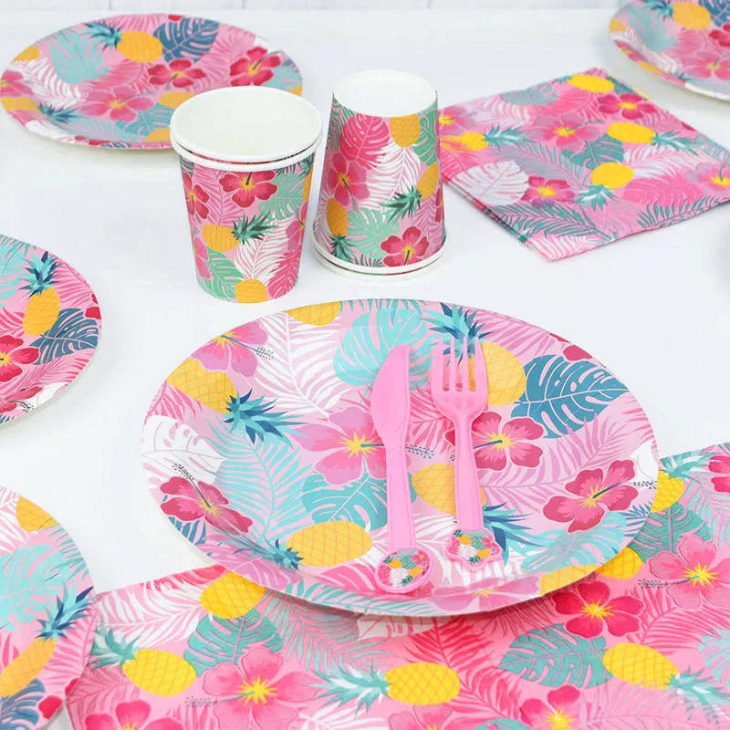 Boho Chic Floral Summer Hawaiian Birthday Party Tableware Plates Napkins Cups 