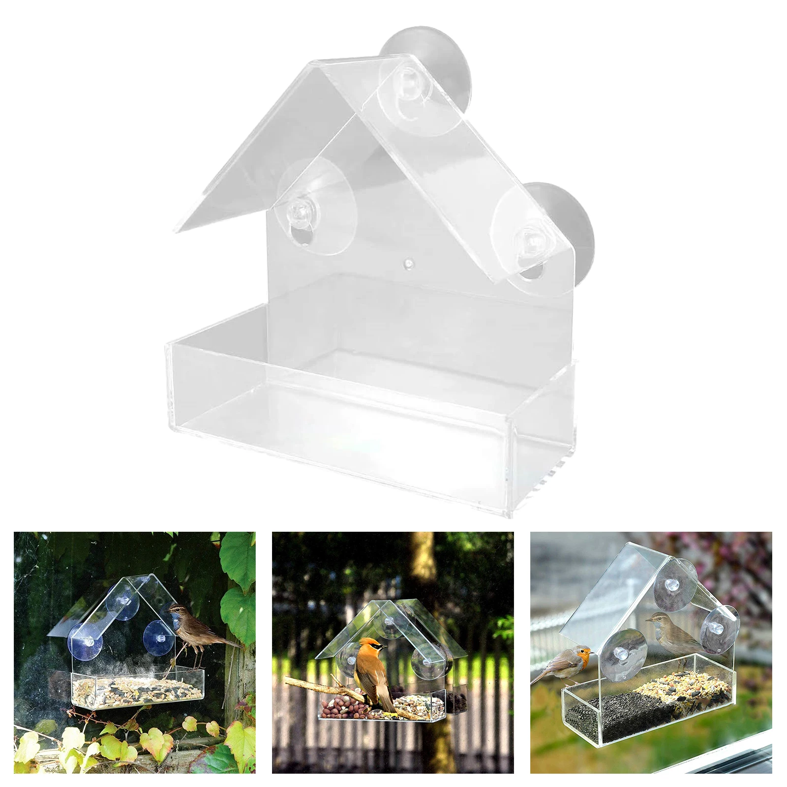 Window Bird Feeder - with 3 Strong Suction Cups - Bird Seed Tray - Bird House Bird Feeders for Outside - Gift for Kids