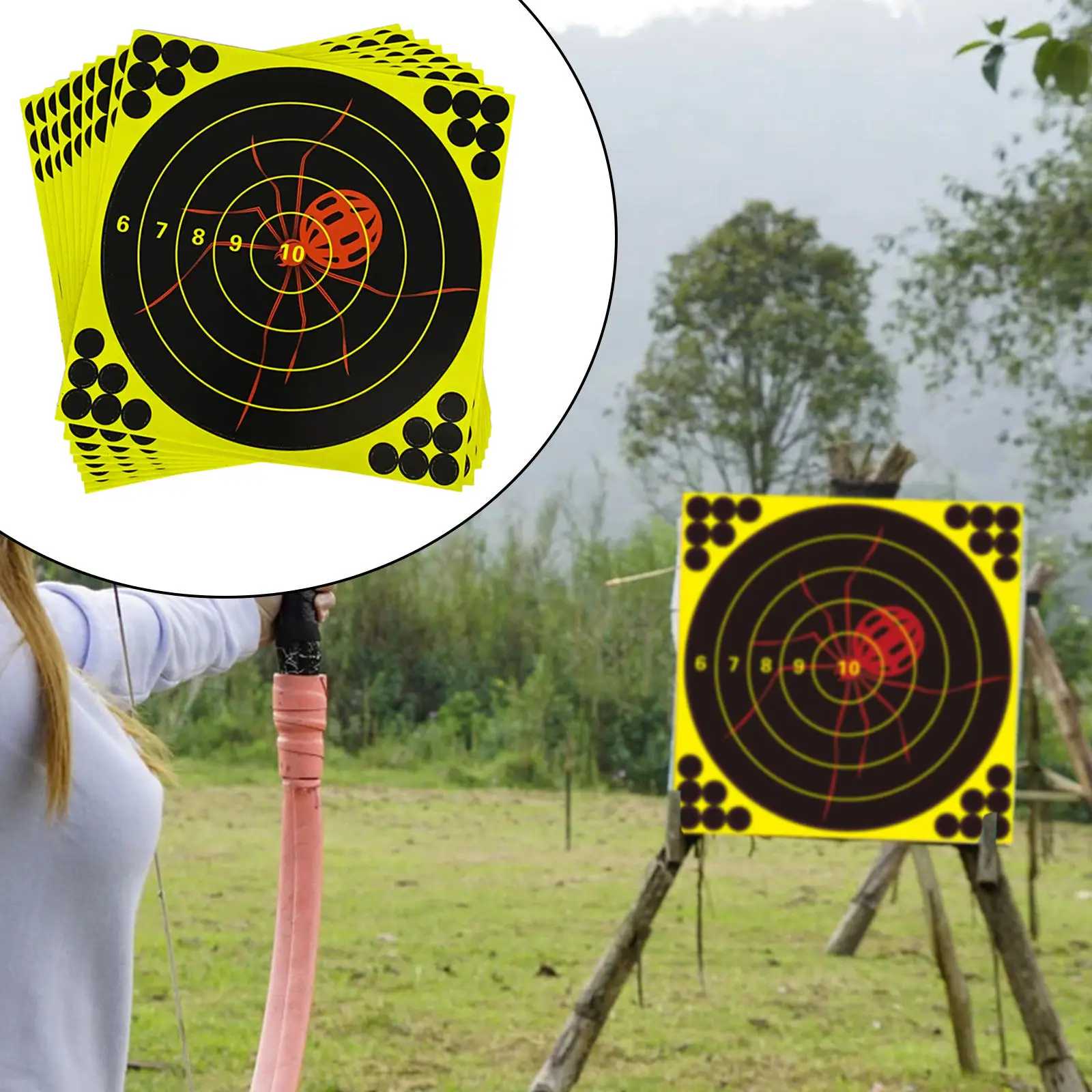 10Pcs Shooting Paper Target Discoloration Self-Adhesive Reactive for Bow Shooting Practice