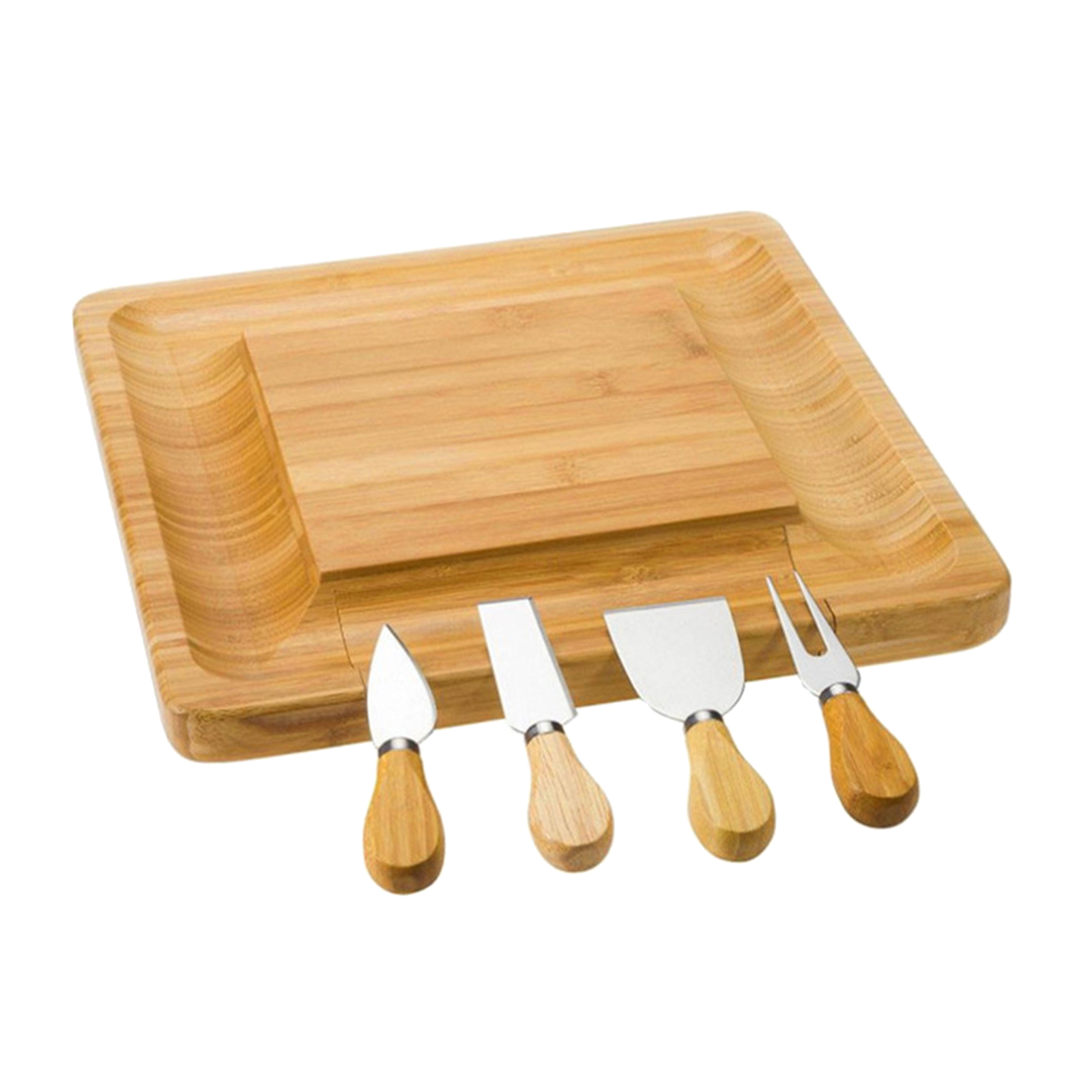 33x33cm Square Bamboo Cheese Board & Knife Set Serving Meat for Birthday