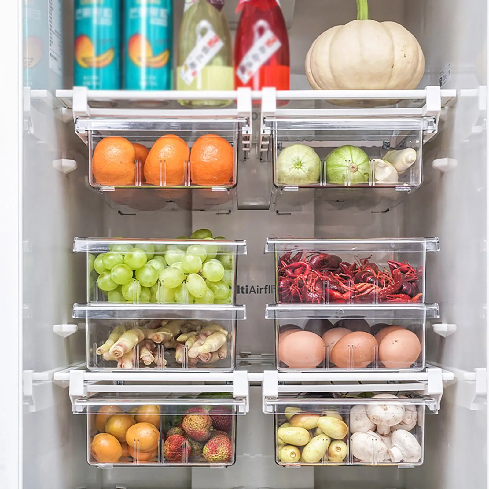 Creative Retractable Food Storage Basket Refrigerator Fresh-Keeping Drawer Storage Container Multifunctional Household Organizer