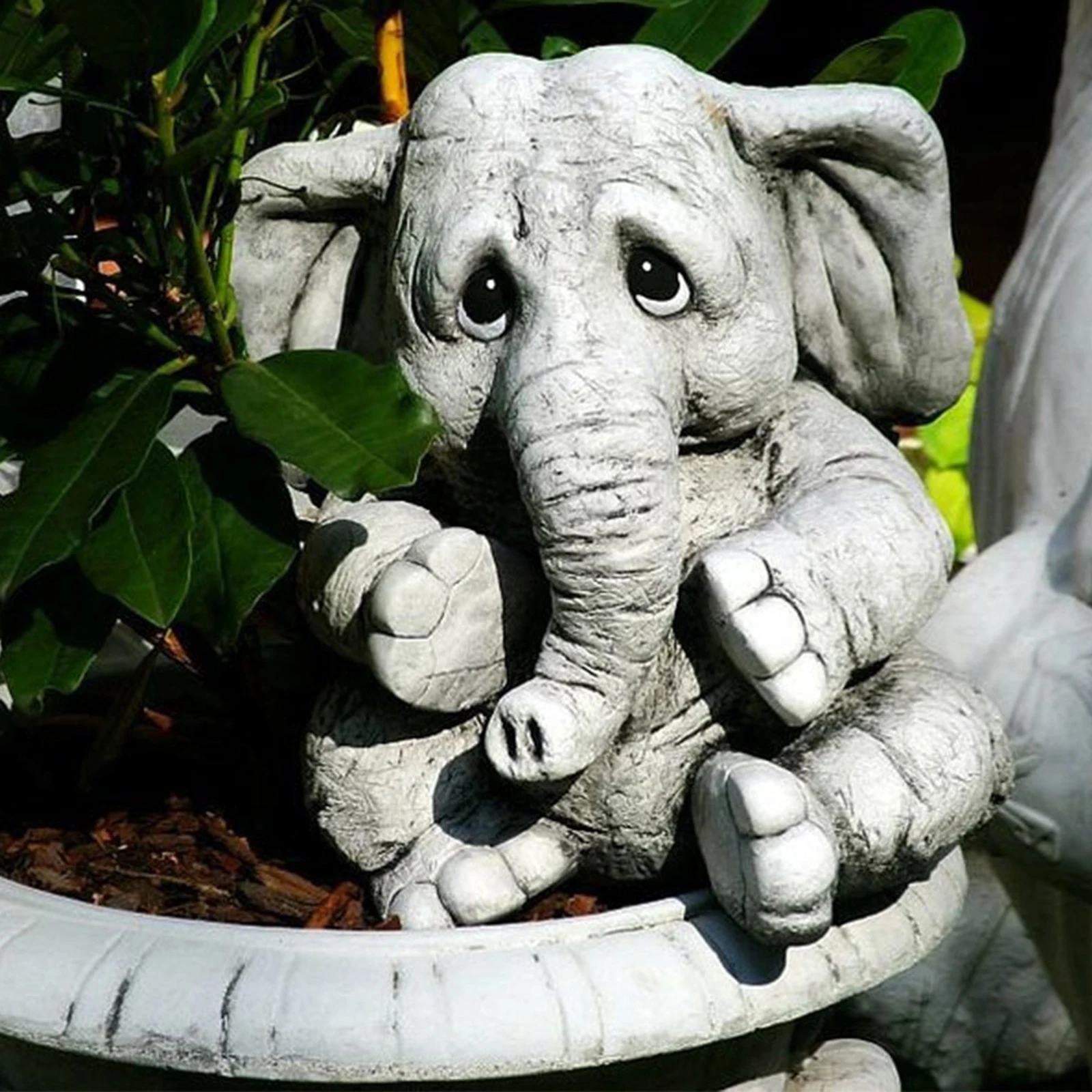 Sitting Elephants Figurine Decor Gardening Statues Accessories Indoor Outdoor Home Office Garden Lawn Decor Ornament