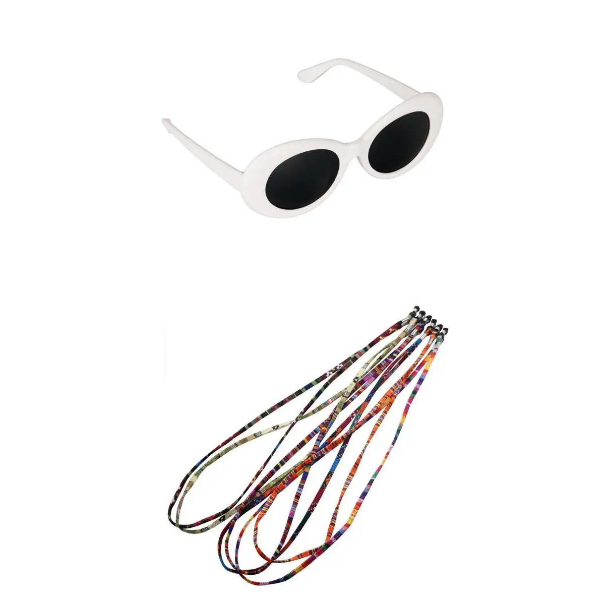 Novelty Chic Clout Goggles Sunglasses Cool  Glasses w/ 5Pcs Colorful Cotton Blend Cord Eyewear Lanyard String Holder