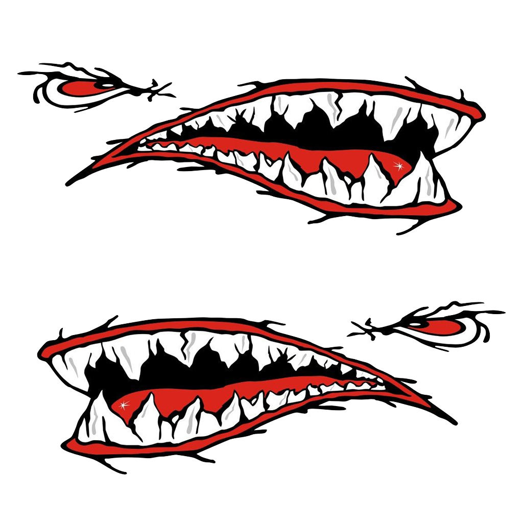 Set of 2 Pieces Cool Sharp Shark Teeth Vinyl Decals for Fishing Boat Kayak Canoe