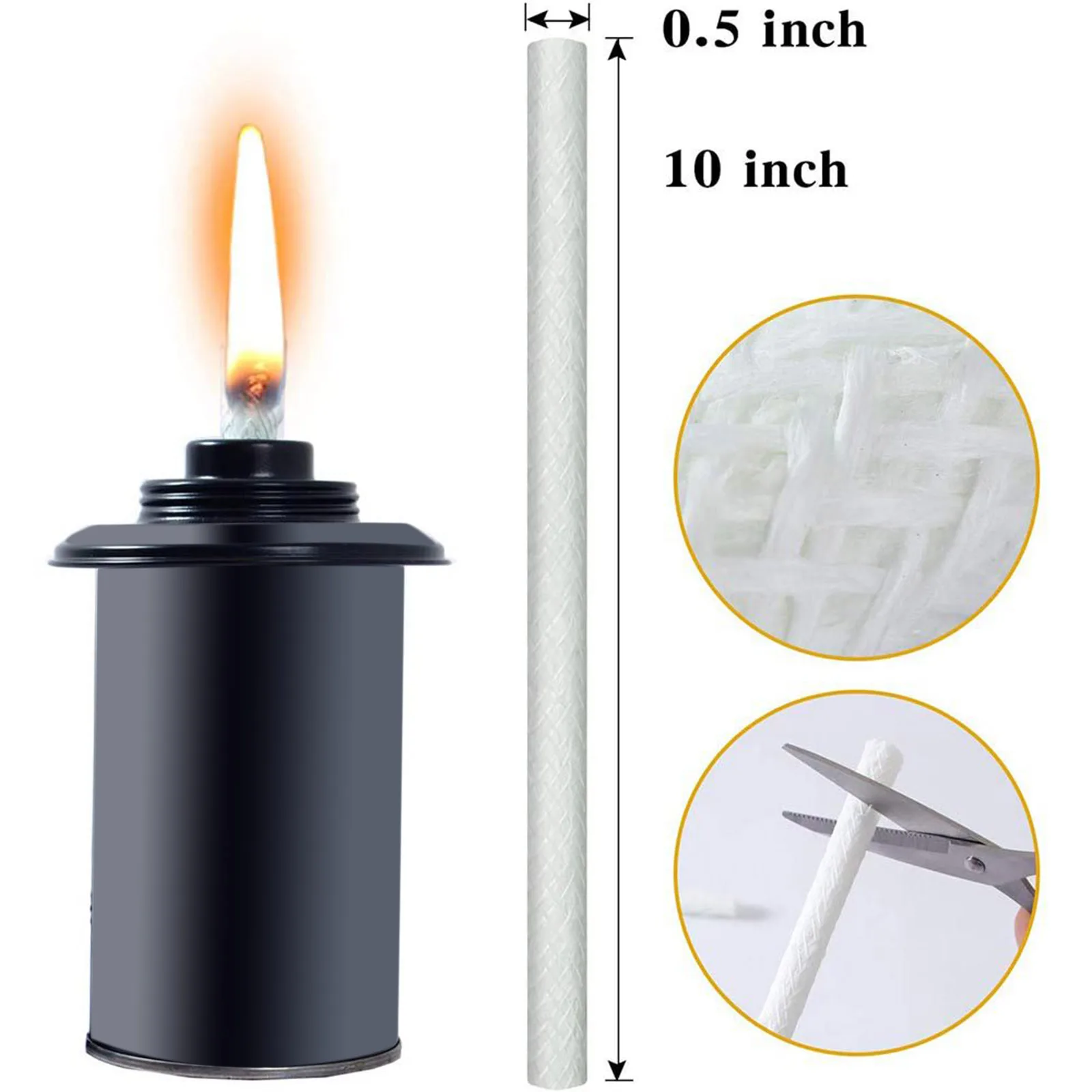 12pc Fiberglass Wicks for Tiki Torch Candle Wine Bottle Replacement Oil Lamp