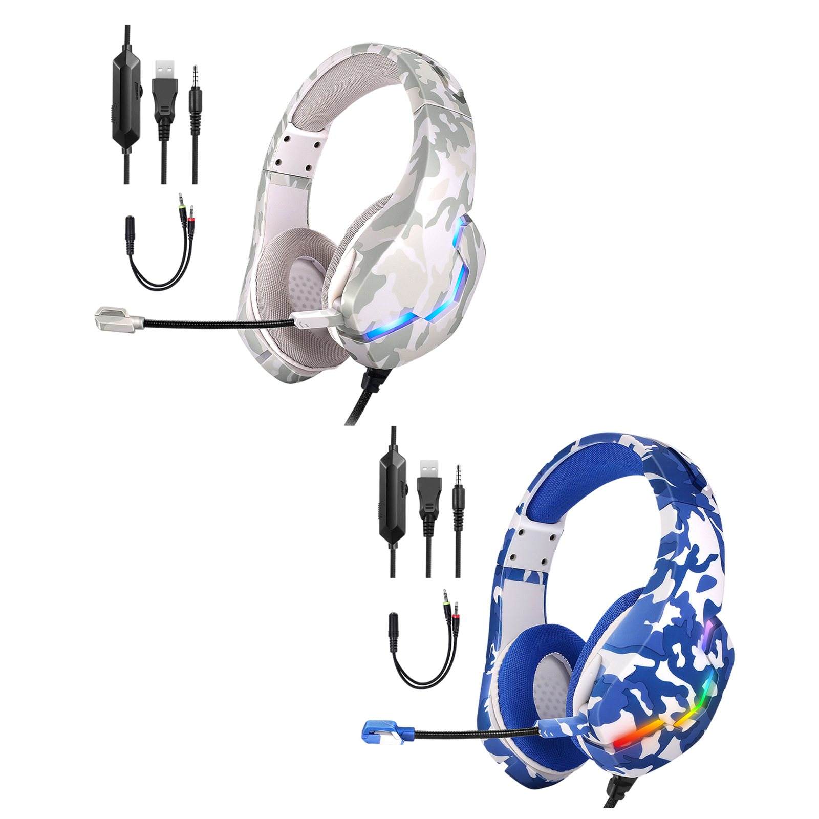 Gaming Headset 3.5mm Multi-Platform Comfortable Bass Over-Ear RGB Lamp J10 Soft Earmuffs Wired Headphone for Music Smartphones