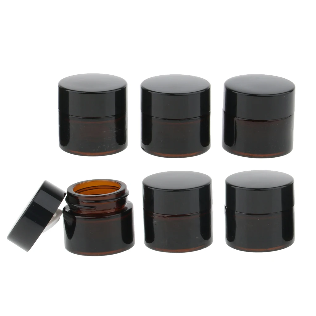 6 Pcs 10g Refillable Cosmetic Containers Round Glass Jars Face Cream Lotion