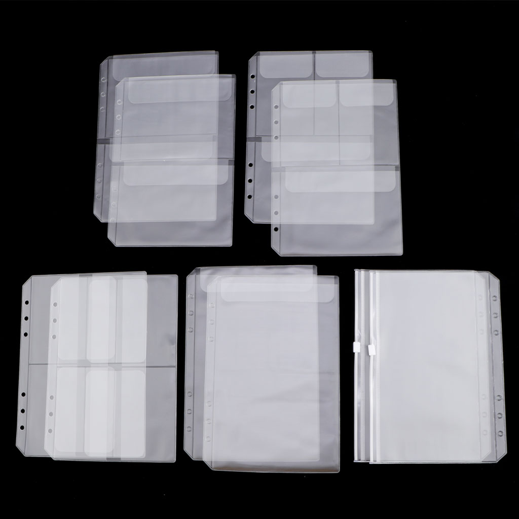 10Pcs A5 Clear PVC Binder Pockets Fit for 6 Rings Notebook Documents Cards Collection Bag