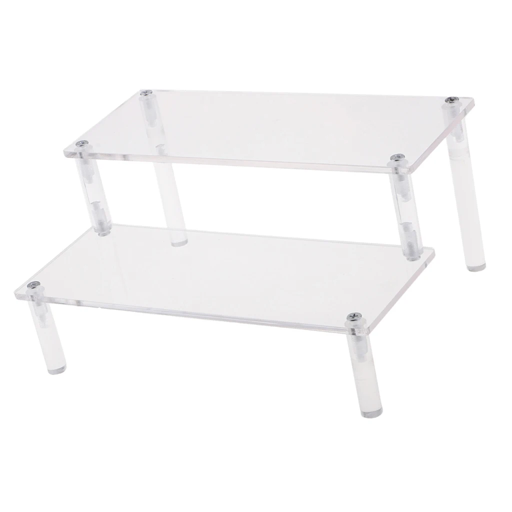 1Pcs Acrylic Riser Stand Shelf for    Figure Display, 2 Steps Acrylic Display for Decoration and Organizer-Small