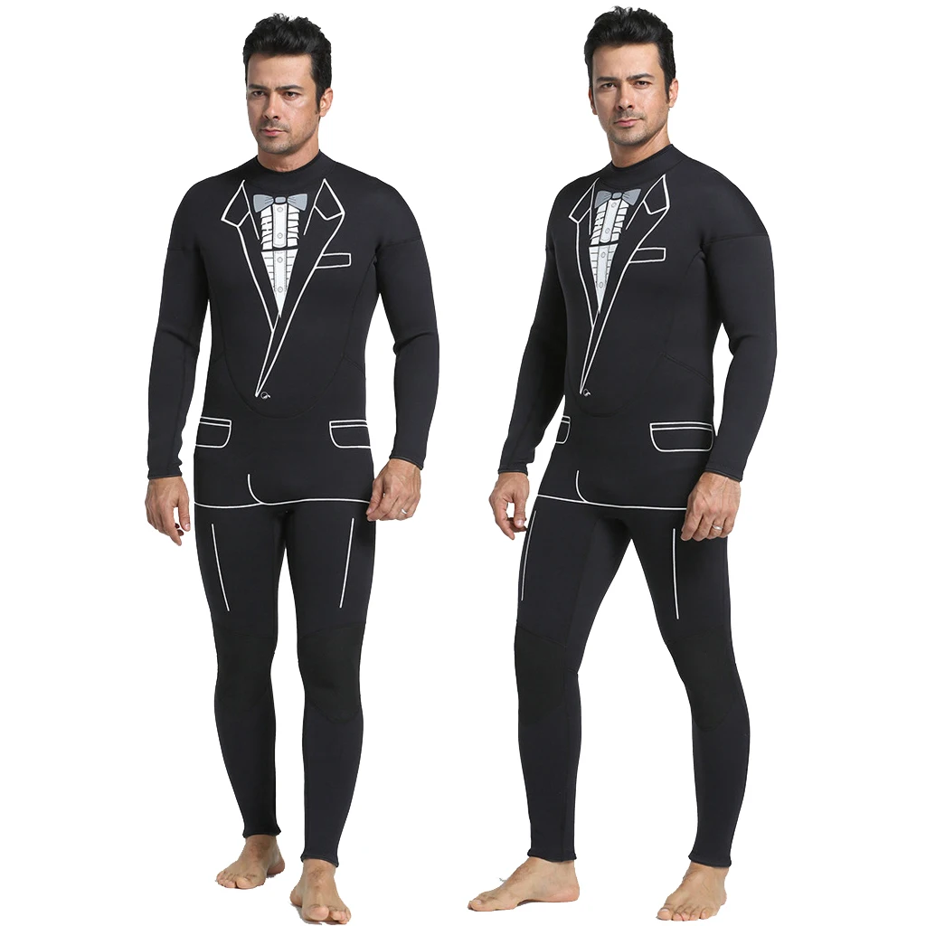 Mens 3MM Neoprene Full Body Tuxedo Wetsuit Zipper Surfing Scuba Diving Suit