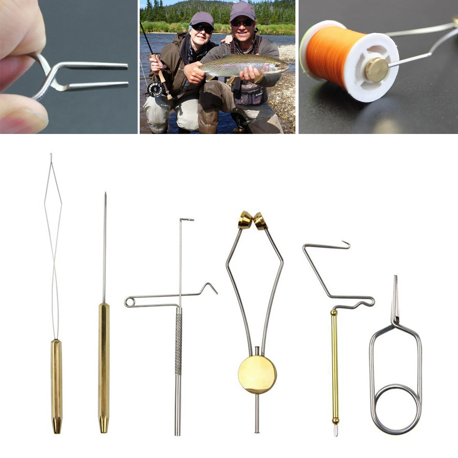 6x Fly Tying Tools Fishing Bodkin Dubbing Needle Brass Bobbin Threader