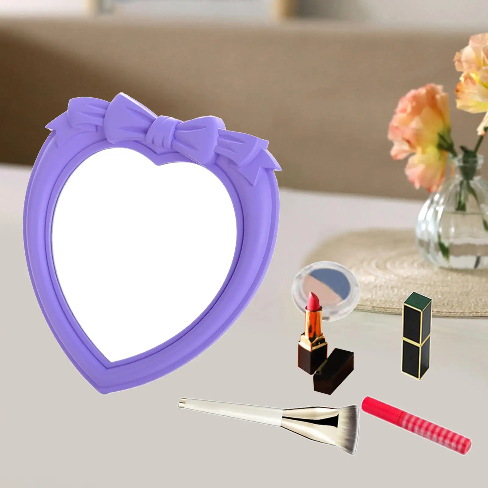 Heart Makeup Mirror Tabletop Vanity Mirror Hanging Mirror with Stand, High-definition