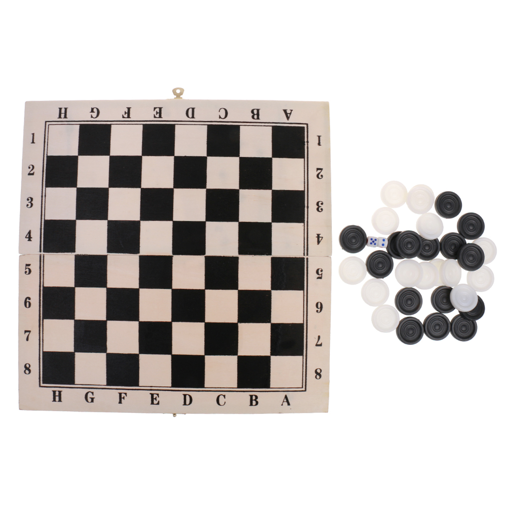 Wooden Foldable Checkers Board With Draughts Pieces Set Board Game 8x8