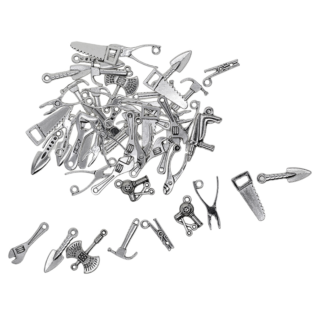 50pcs Assorted Tool Charm Pendant Ax Hammer Plier Wrench Mens Fashion Craft