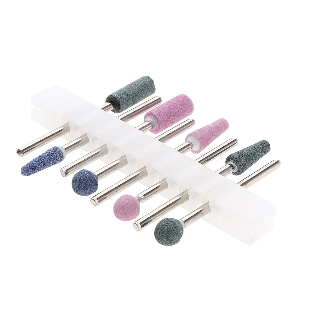 8Pcs Cuticle Nail Drill Bits Set Emery Quartz Nail Files Bit Grinding Head Manicure Pedicure Tools 3/32’’