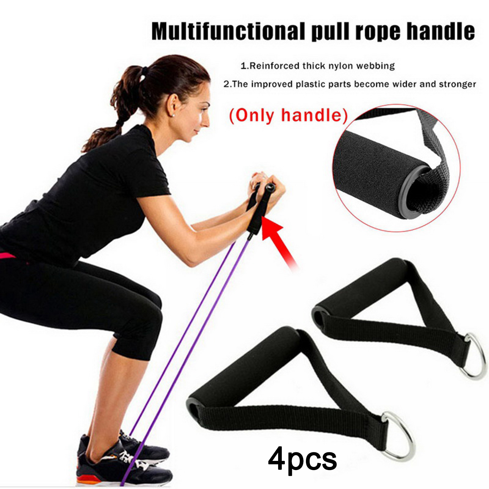 4Pcs Durable Resistance Band Handle Exercise Grip Stirrup Attachment Strap