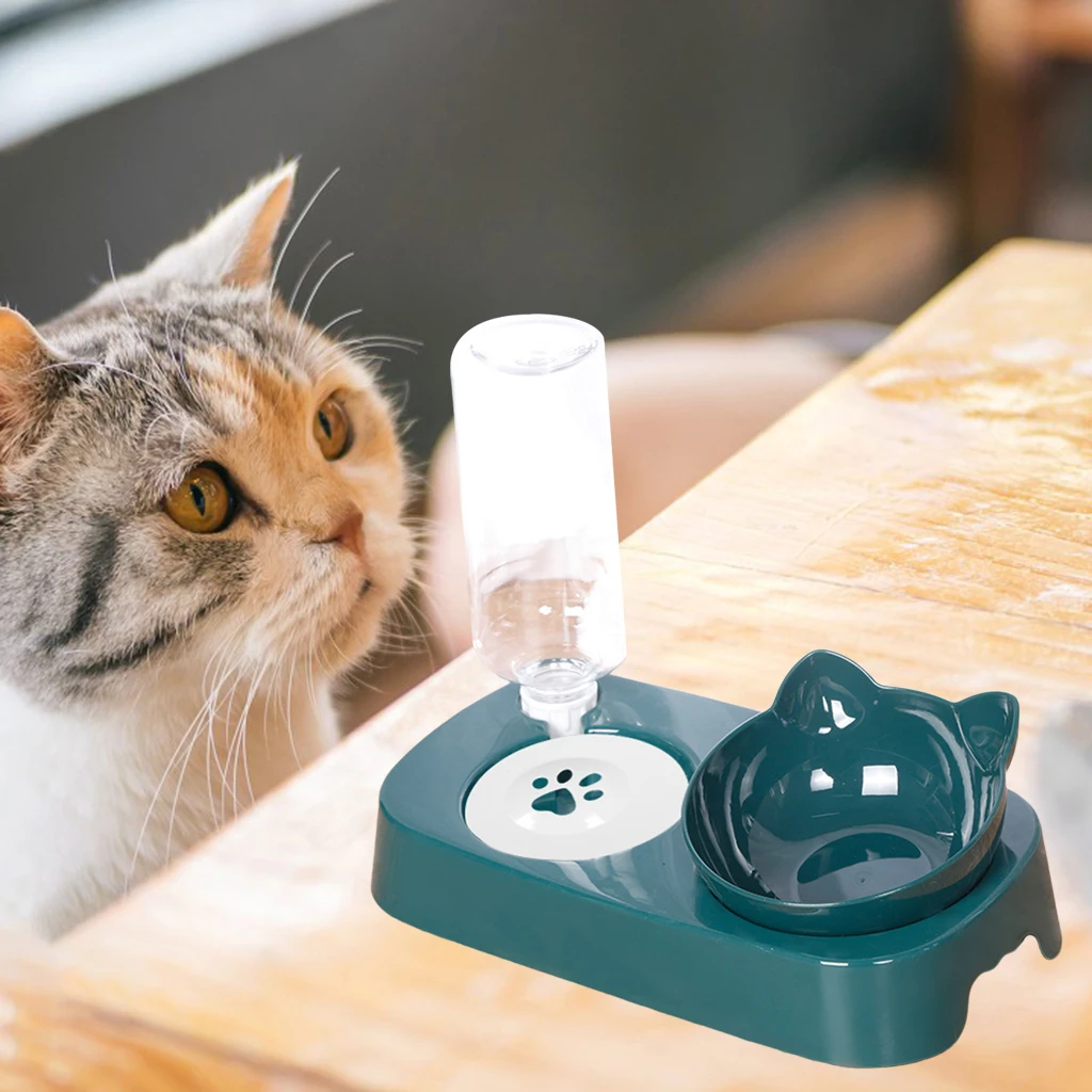 Pets Feeder Two Bowls Holder, Double Cat Dogs Food Water Bowl, Pet Feeding Bowl 15 Tilted Raised Pet Feeder Dishes Drinker