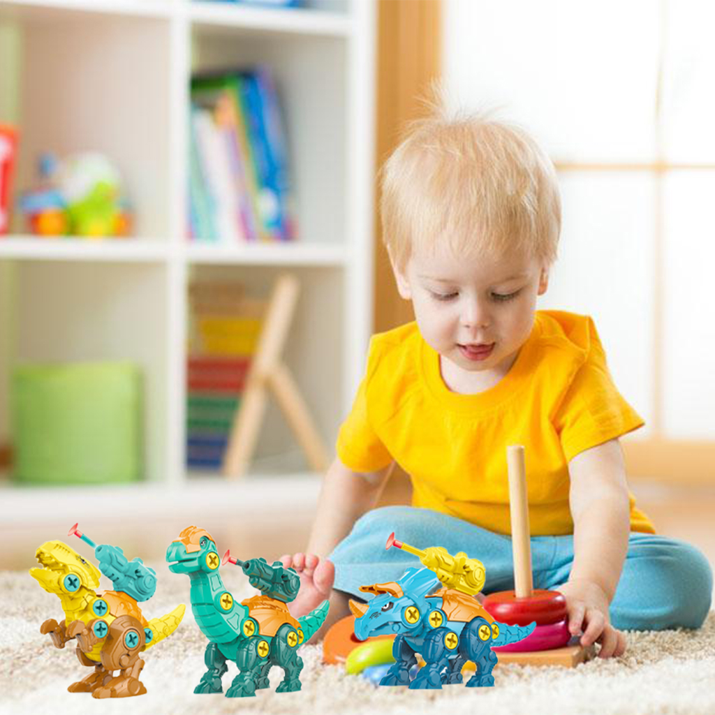 DIY Dinosaur Model Toy with Shooting Screw Nut Toys for 3-7 Years Old Children Kids Gifts