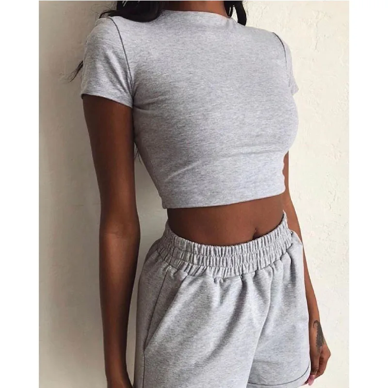New Summer Women Short T-Shirts Casual Two Piece Clothing Tracksuit Pockets Loose Tops Shorts Set Female O-Neck Casual Sets