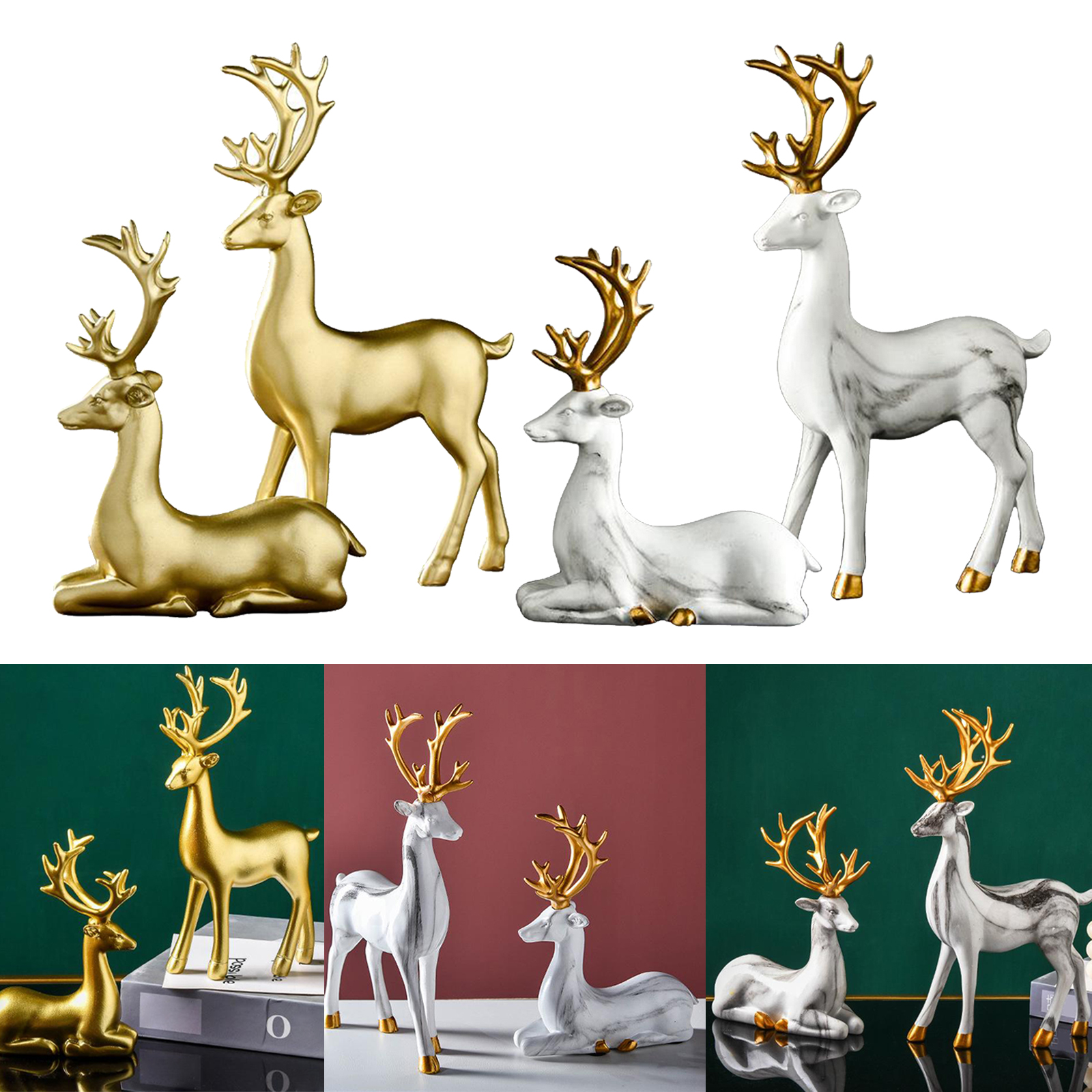 2pcs Resin Statue Elk Deer Ornament Figurines Tabletop Ornament Statue Figurine Retro Statue Ornament Sculpture Wedding Gifts