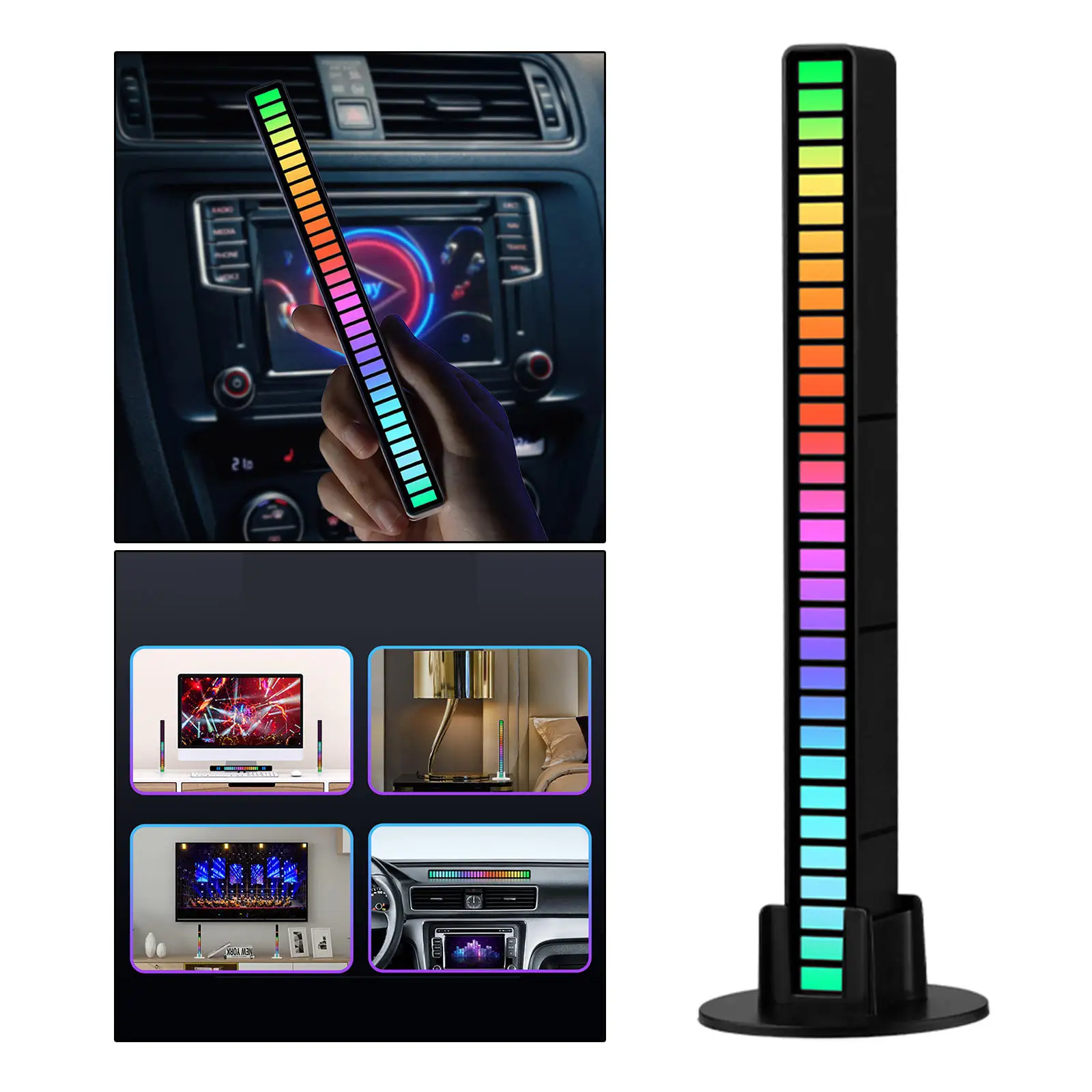 Sound Control RGB Light Ambient Light 18 Color Change 32 LED Music Level Indicator Night Lamp USB 8 Mode for Car Interior Party