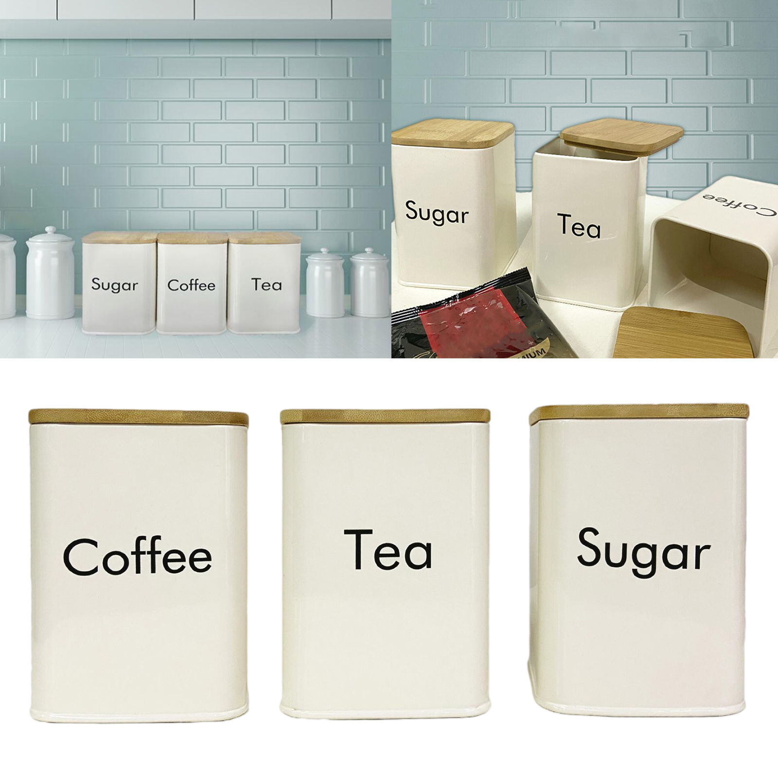 3x Nordic Metal Storage Jars Kitchen Coffee Canister Storage Jars Tea Coffee Sugar Sealed Box Food Sealing Container