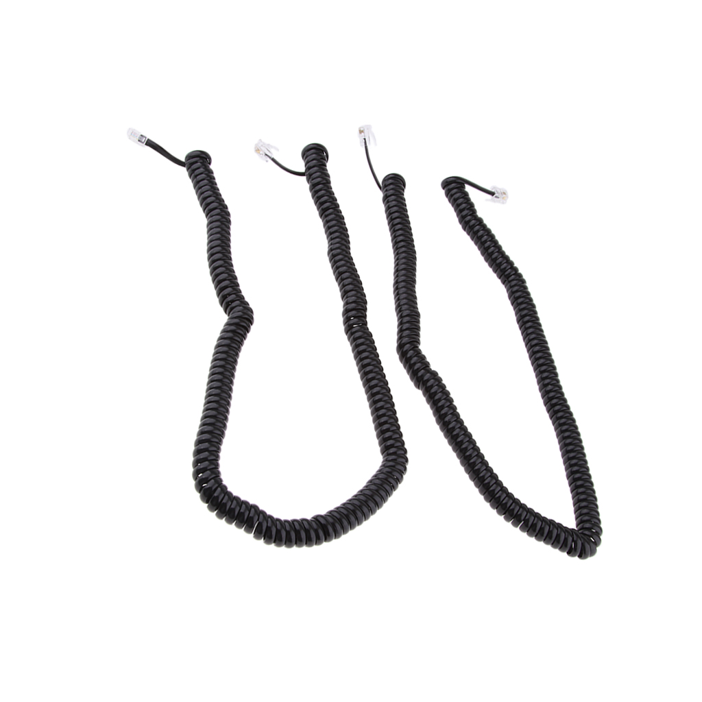 2Piece Telephone Handset Cord Cable Spiral Coiled Length 2.53 to 16.4ft