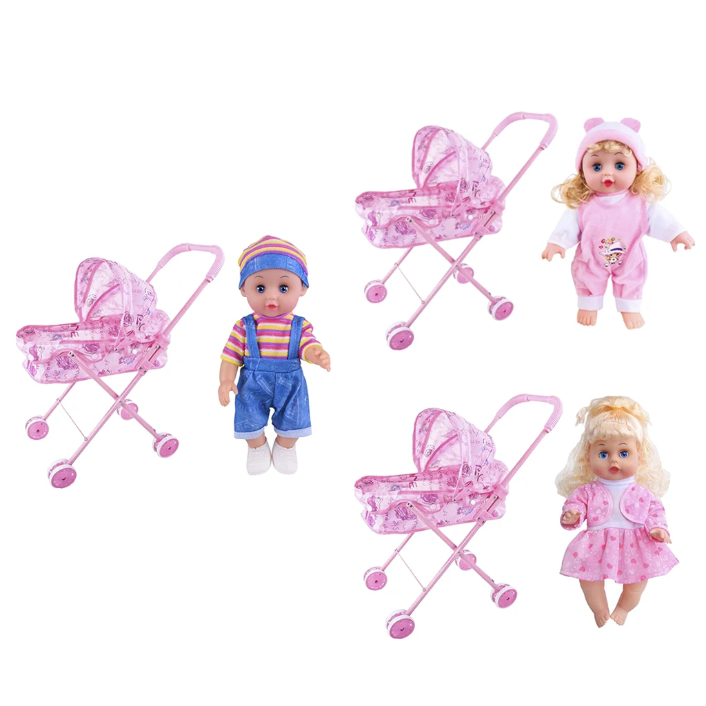 Baby Doll Stroller Toy Simulation Doll Gift Pretend Game With Music Age 3+