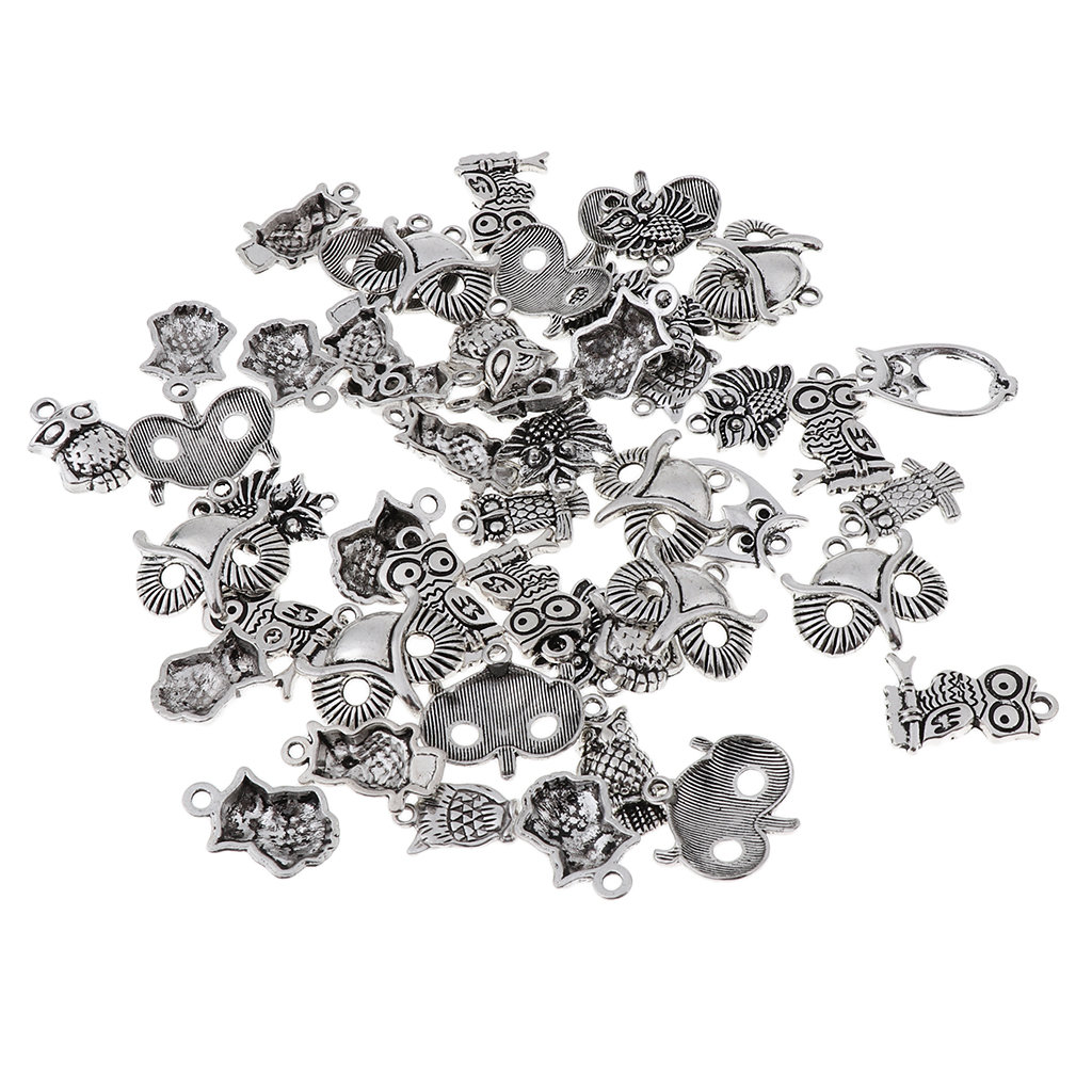 50pcs Antique Silver / Bronze Owl Charms Pendants Carfts DIY