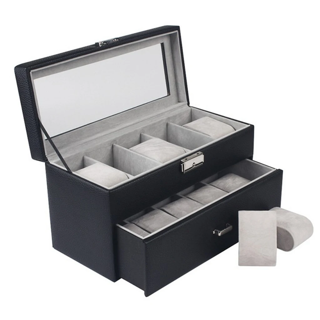 10 Slot 2-Tier Fashion Watch Box Case Jewelry Storage Holder with Cover