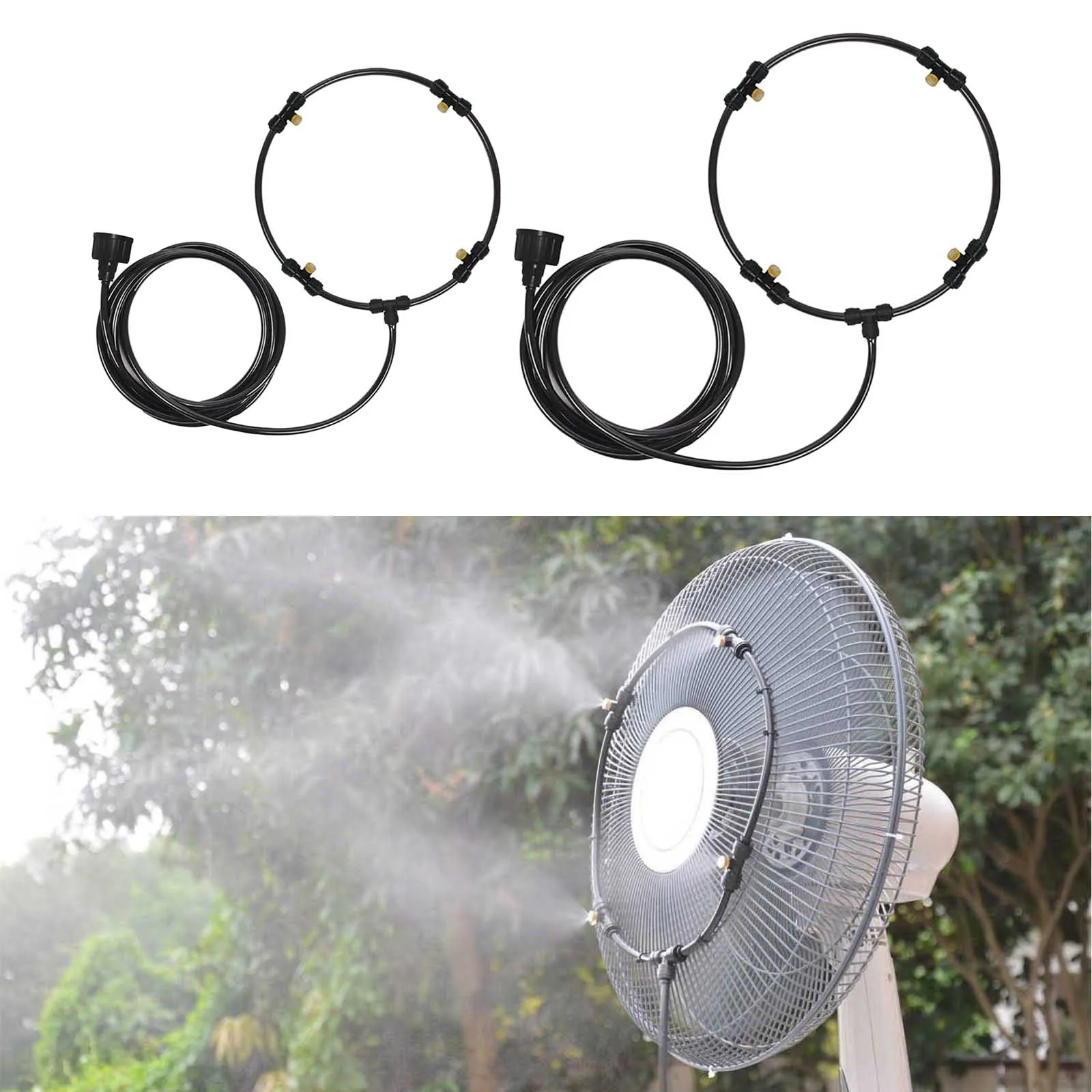 Garden Spray Portable Mist fan Ring 4 spray nozzles water mist fog sprayer cooling system 3m Hose with Brass Nozzles