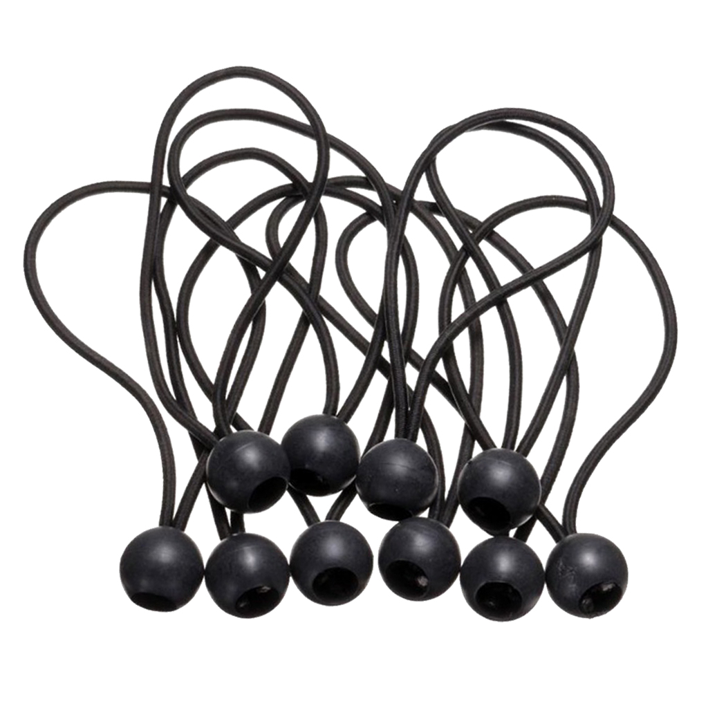 10pcs Tough Tent Fix Cords Black Ball Bungee Loop Strap Elastic Tarpaulin Canopy Holder Wire