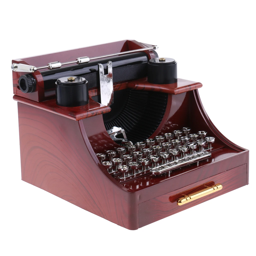 Old-fashioned Mechanical Typewriter Music Box Toy Table Decor Birthday Gift