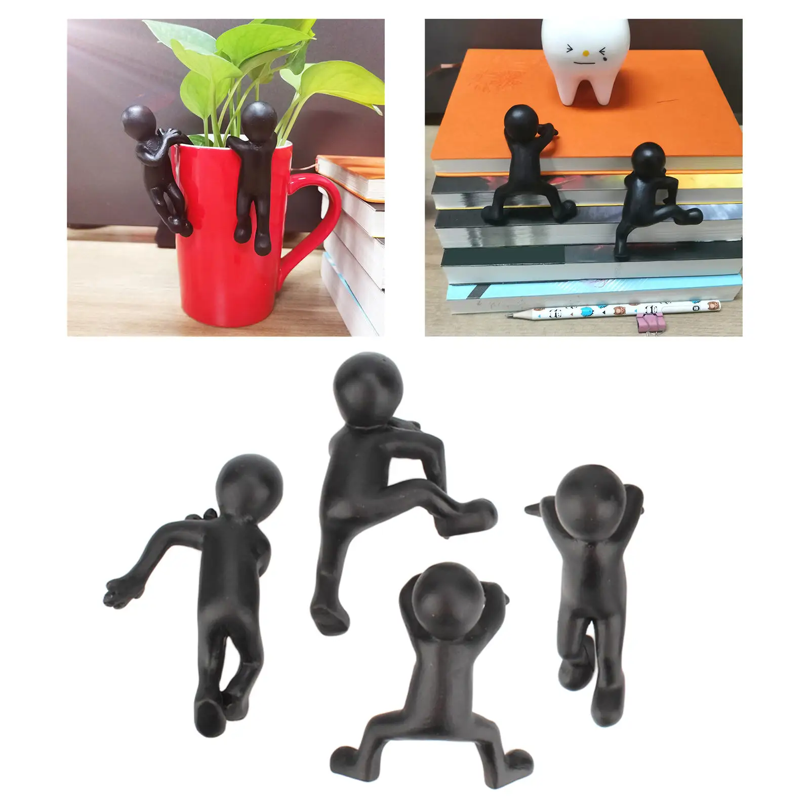 Set of 4 Creative Kung Fu Little Men Flower Pot Hugger Hanger Decoration Resin Craft Figurines Climbing Decor Ornaments
