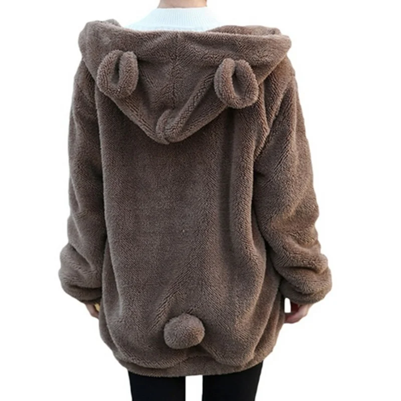 Zogaa jaqueta feminina solta inverno com orelha urso fofo