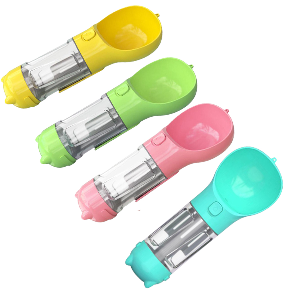 4 in 1 Dog Travel Water Bottle Dispenser Pet Bowl for Walking Outdoor, Multifunctional Water Food Feeder with Garbage Bag