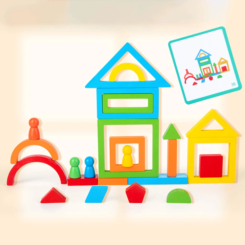 Montessori Rainbow Building Blocks Nesting Toys Educational Toy Colorful Construction Blocks for Kids