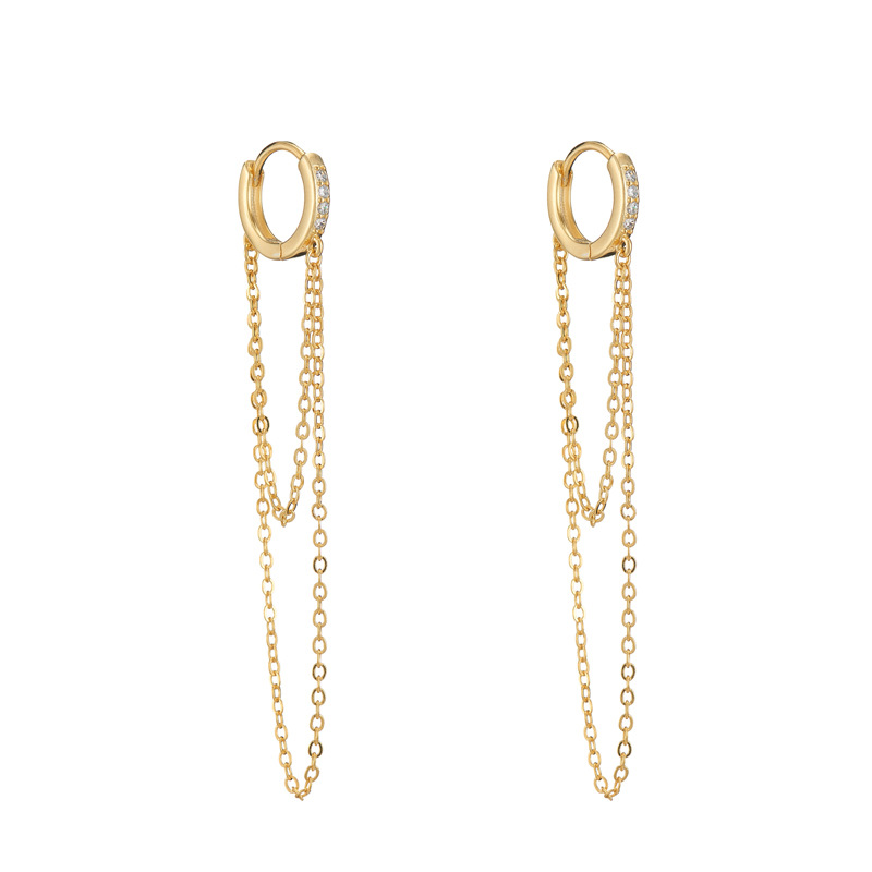 S925 Sterling Silber Ohr Schnalle Smple Mode Lange Quaste Kette Zirkon Ohrringe Für Frauen Übertrieben Mode Stil Schmuck – Detail 9