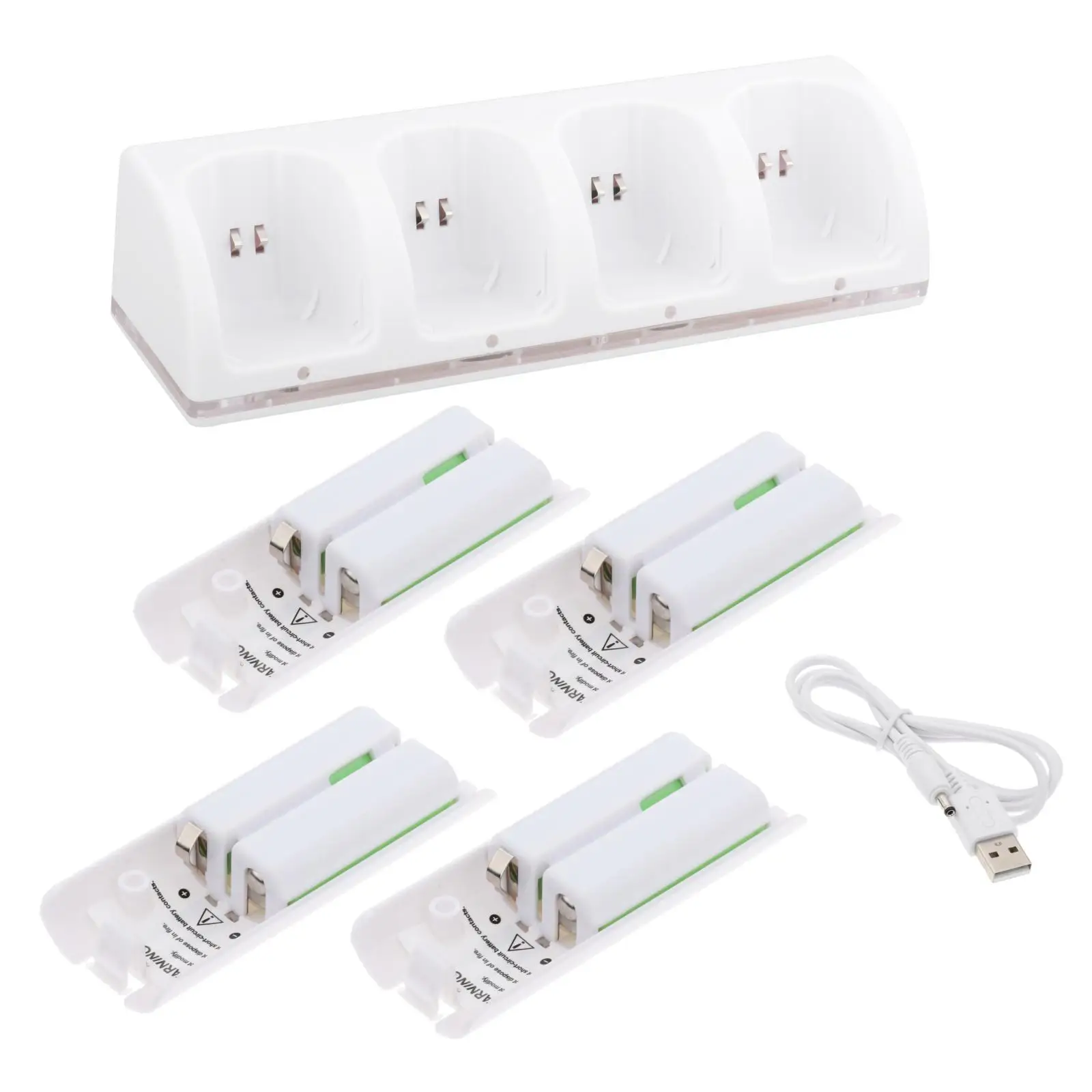 Charging Dock Station with 4 Rechargeable Batteries and USB Cable, 4 in 1 Battery Charger for Wii Controller Game Accessories