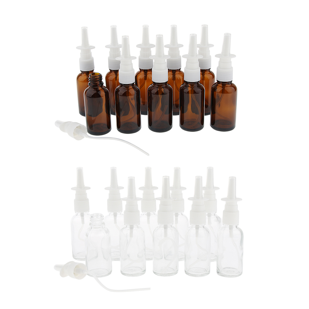 10PieceEmpty Refillable Glass Nasal Spray Bottles Fine Mist Pump Vials 30ml Suit for Makeup Water Perfumes Essential Oils