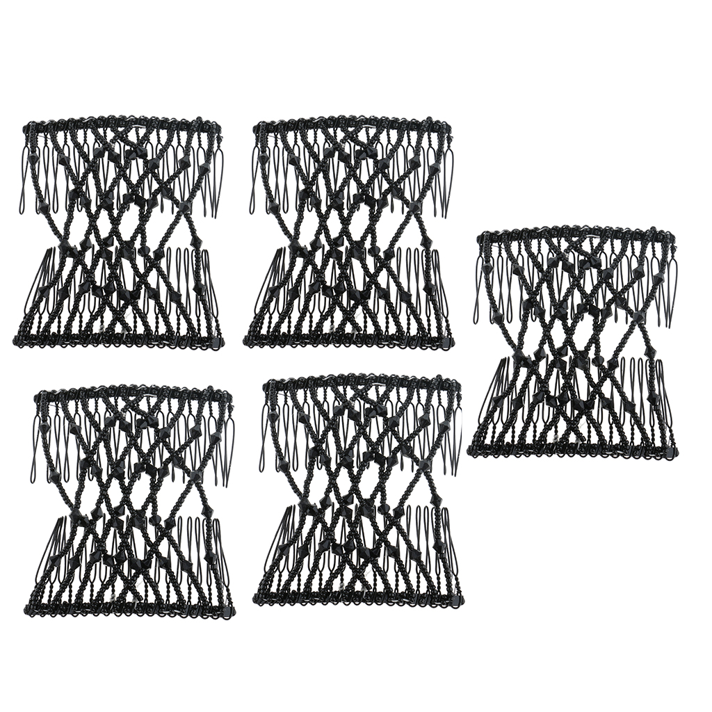 5pcs Black Stretch Flower Hairpin Bow Glass Bead Hair Head Comb Double Clips