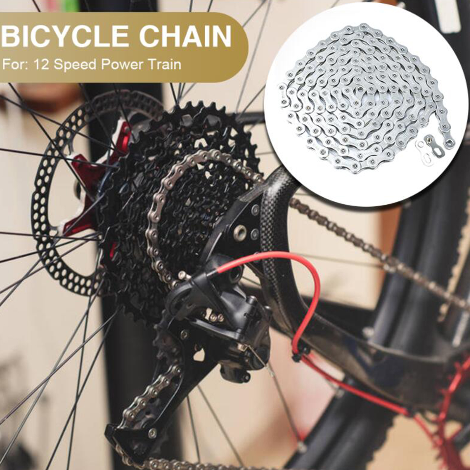 Steel Bike Chain Durable 12 Speed Bicycle Hollow Chain 126 Link Connector High Strength Chains for MTB Road Bike