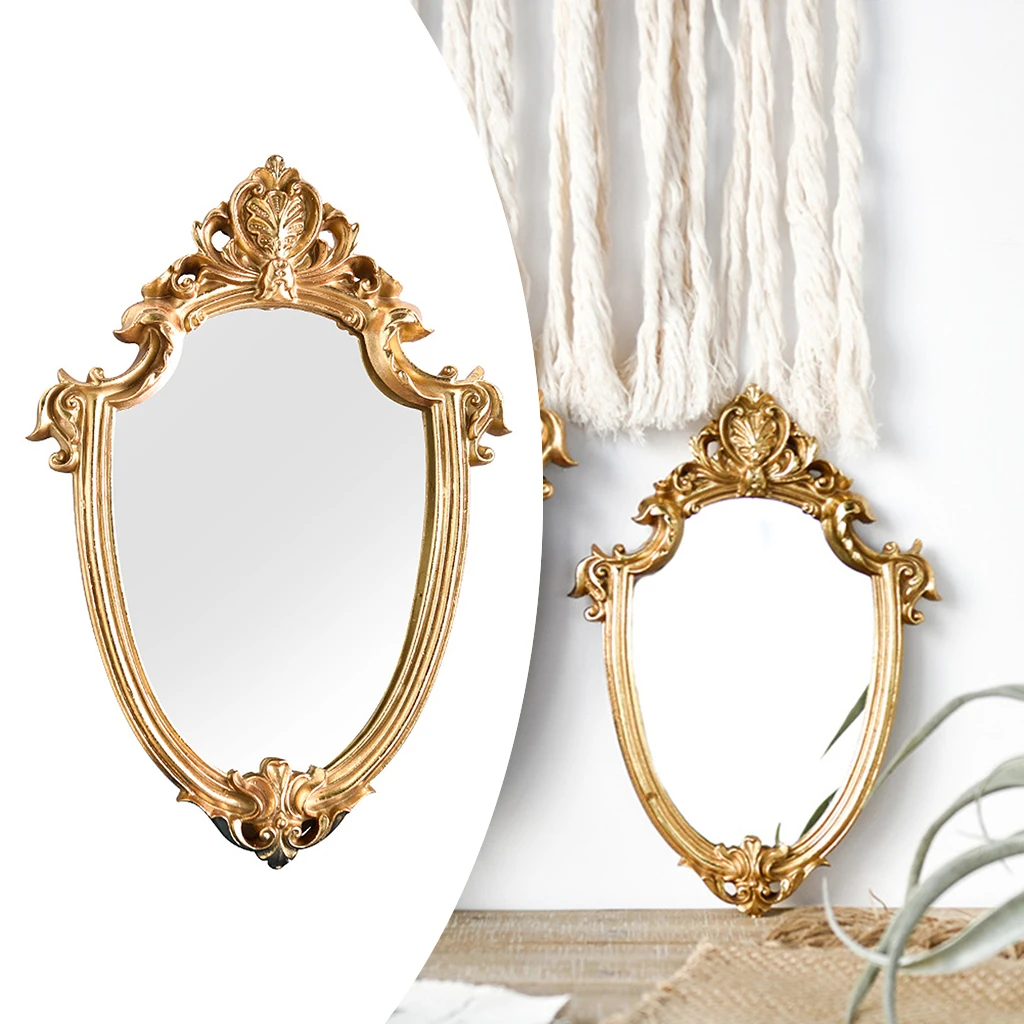 Vintage Gold Resin Frame Decorative Wall Mirror, Small Nordic Retro Gold Relief